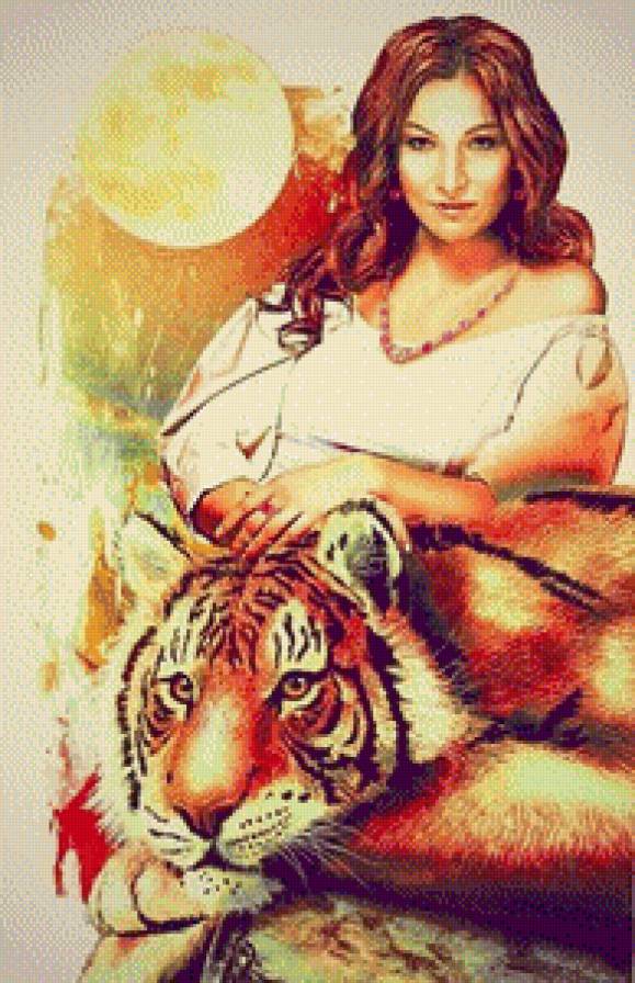 девушка с тигром - тигр, девушка - предпросмотр