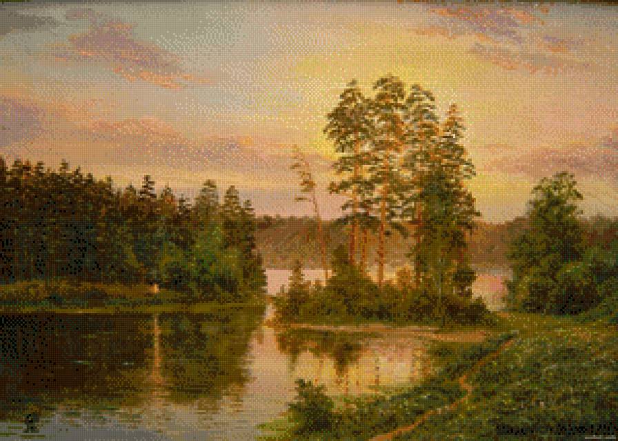 речушка - живопись, дерево, природа, акварель, речка - предпросмотр