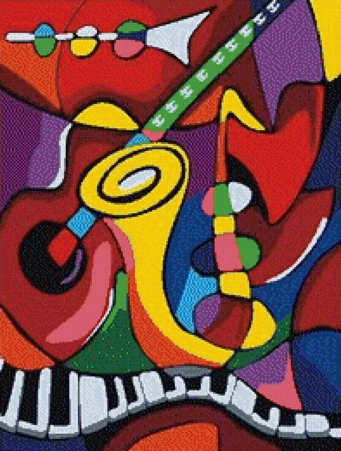 Да здравствует джаз! - саксофон, музыка, абстракция, клавиши, гитара - предпросмотр