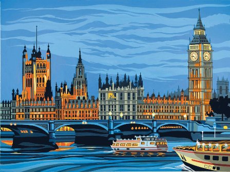 Вечерний Лондон - лондон, река, дома, пейзаж, лодки - оригинал