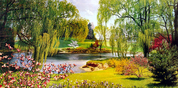 сад - пейзаж, , сад, река, природа, лето - оригинал
