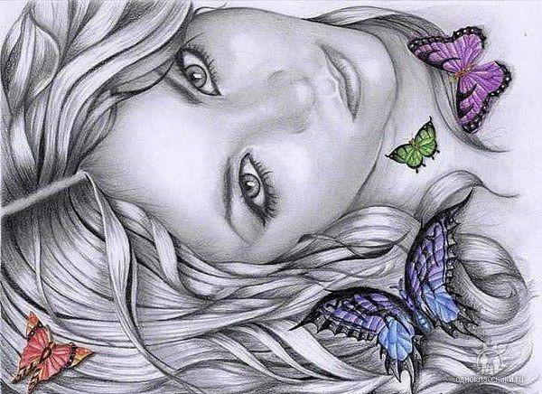 девушка с бабочками - бабочки, девушка - оригинал