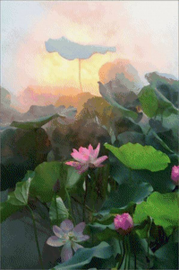 кувшинки в пруду - живопись, арт, пруд, кувшинка, акварель - предпросмотр