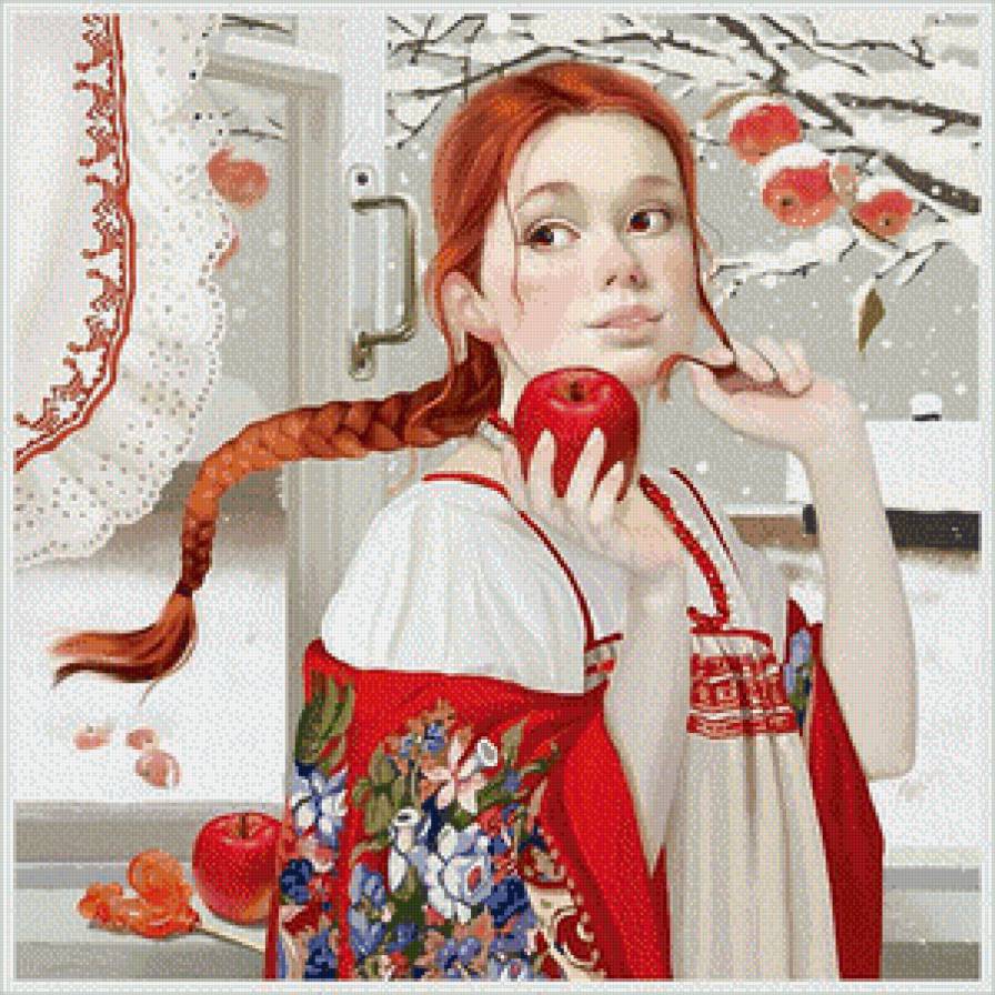 русская красавица - красавица, яблоко - предпросмотр