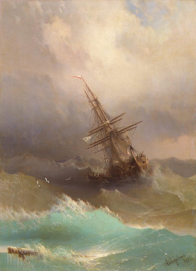 Корабль в бедствии - живопись, айвазовский, корабль - оригинал