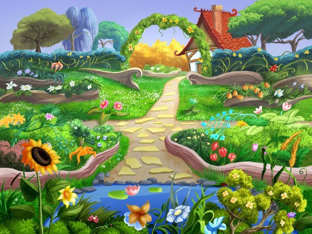 Сказочный домик - природа, дом, детям, детское, деревья, сказка, домик, цветы, мультик - оригинал