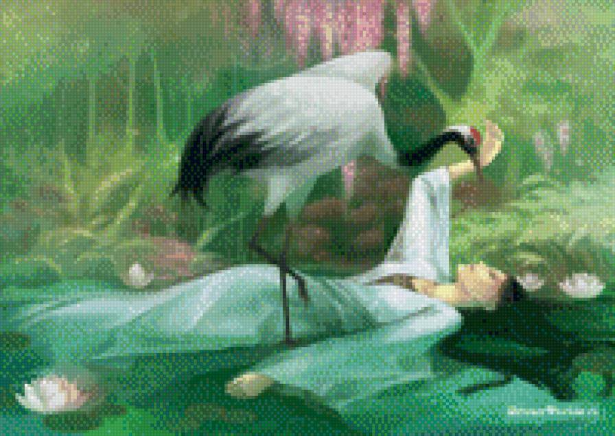 Журавль - журавль, птица, зелень, девушка - предпросмотр