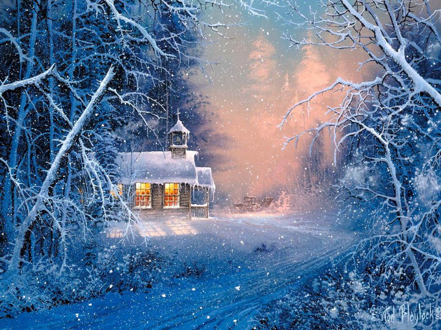 зима - зима, дом, пейзаж, снег, лес, природа - оригинал