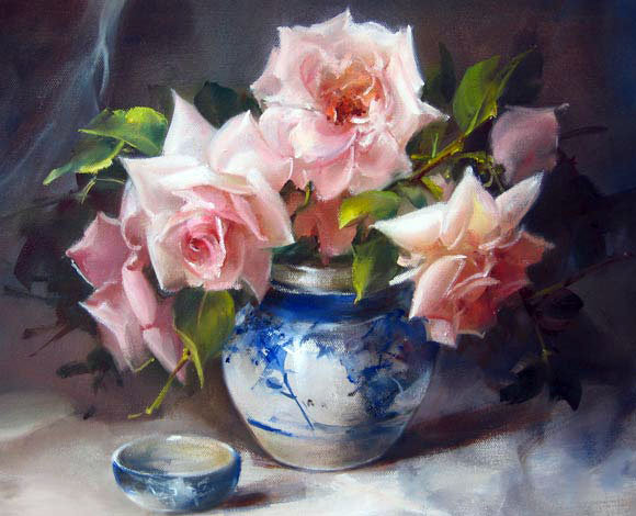 розы в вазе - цветы, роза, живопись, ваза, натюрморт - оригинал