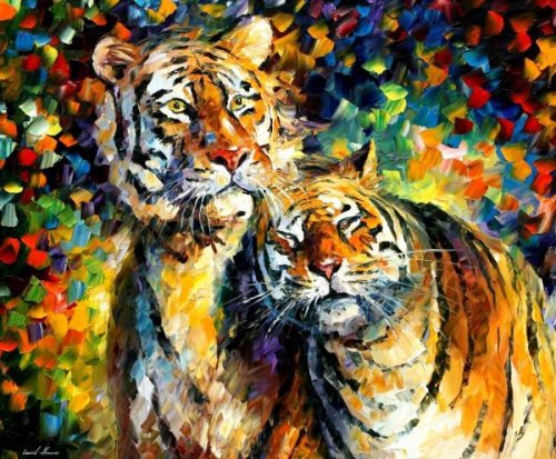 красочные тигры - пара, природа, тигр, животные, живопись - оригинал