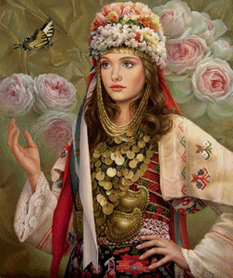 красавица - бабочка, живопись, девушка, красавица, костюм - предпросмотр