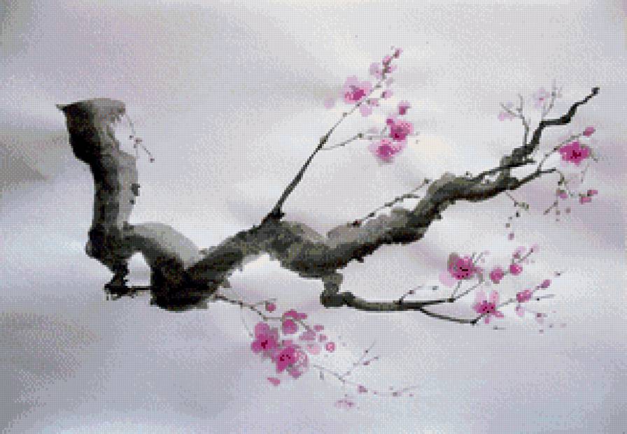 сакура - батик, сакура, восток, япония - предпросмотр