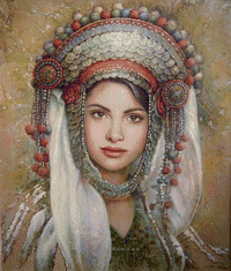 красавица - девушка, костюм, красавица, живопись - предпросмотр