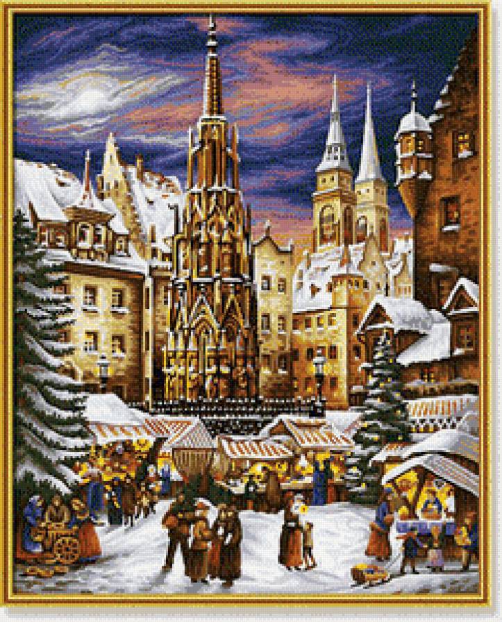 Рождественский вечер - ночной город, дома, пейзаж, рождество - предпросмотр