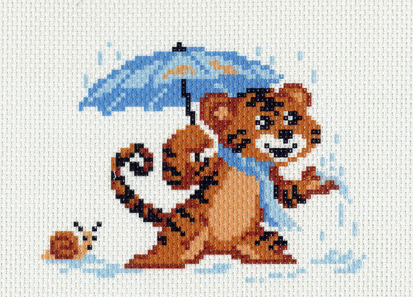 Тигренок - дождь, зонтик, животные - оригинал