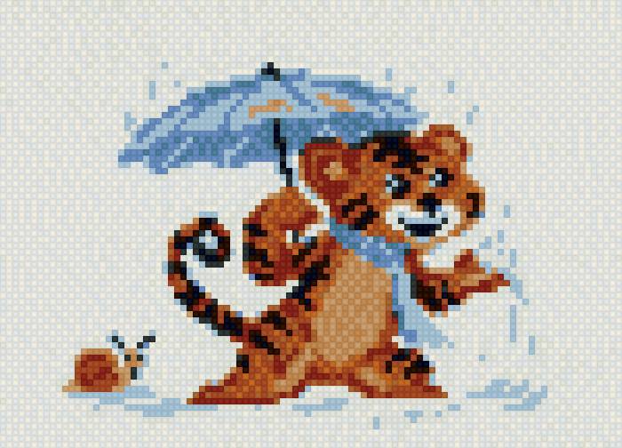 Тигренок - животные, зонтик, дождь - предпросмотр