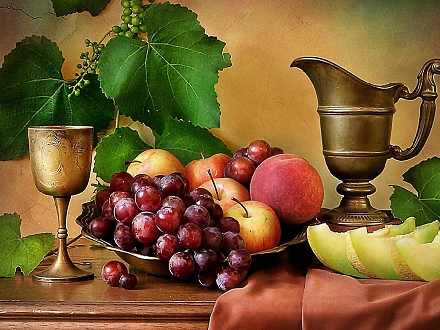 Натюрморт - натюрморт, бокал вина, вино, фрукты - оригинал