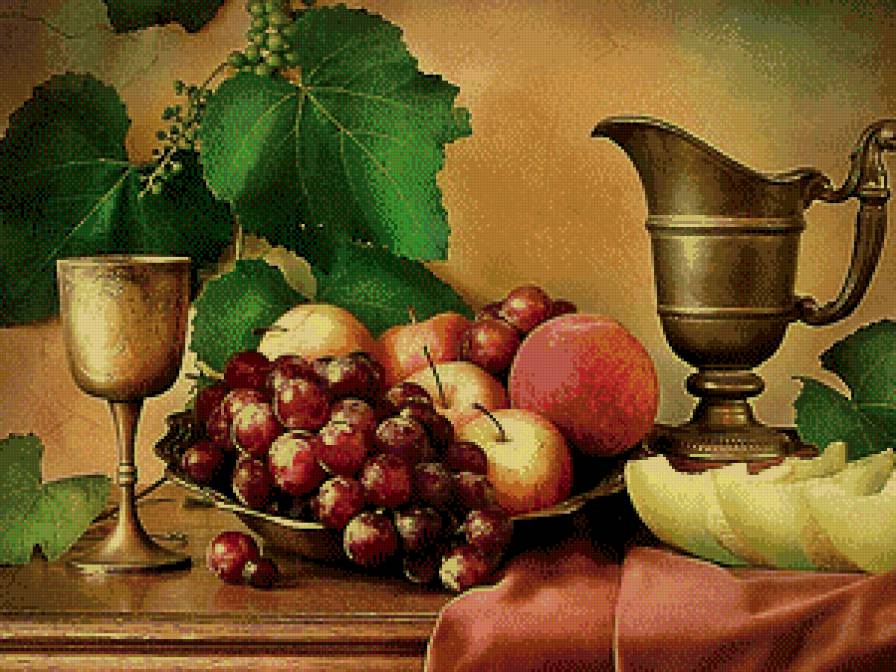 Натюрморт - бокал вина, вино, натюрморт, фрукты - предпросмотр