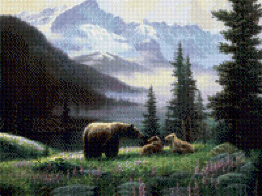три медведя - медведи, три, свежесть, лес, горы, семья - предпросмотр