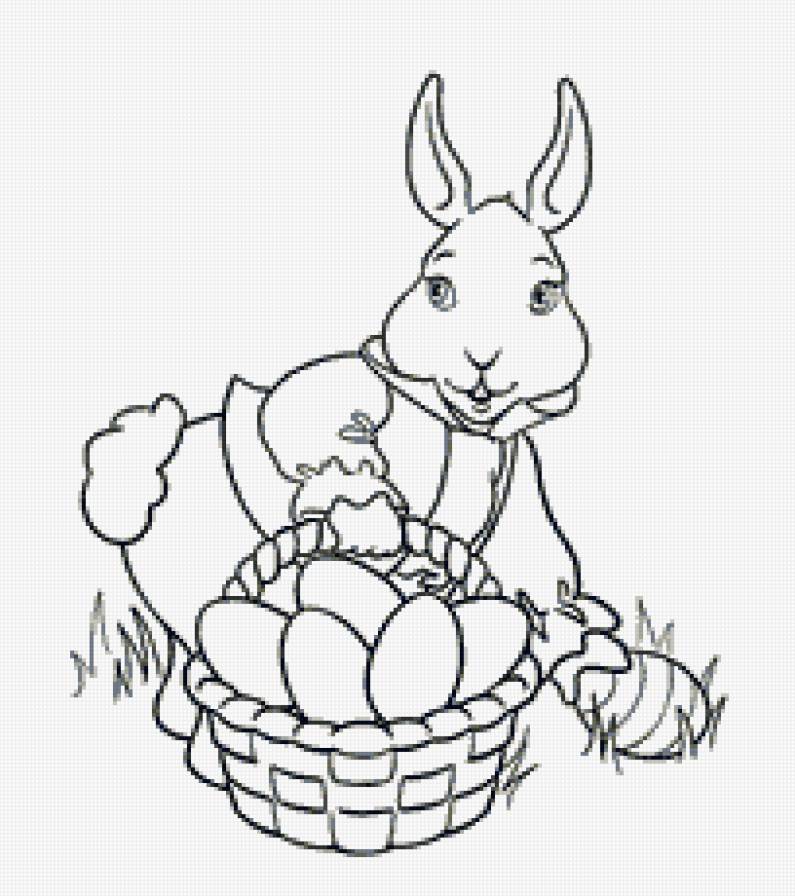 Пасхальный заяц - контурная, монохром, праздник, пасха - предпросмотр