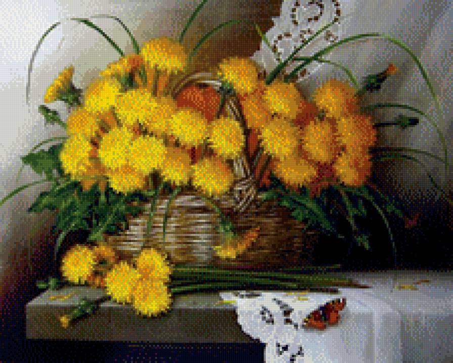 корзина с одуваничками - одуваничики, весна, корзина - предпросмотр