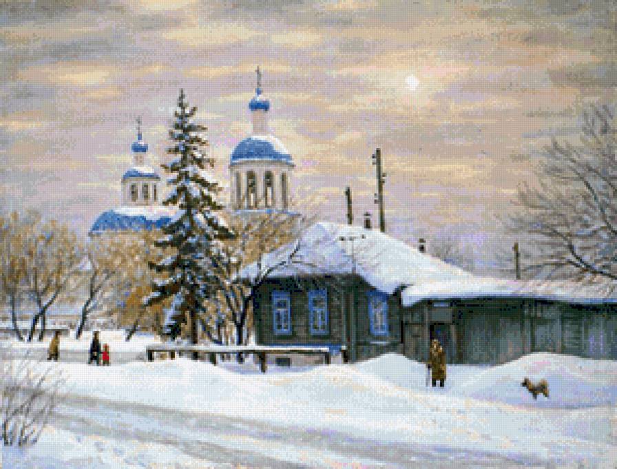 Зима в деревне - природа, церковь, зима, пейзаж, деревня - предпросмотр