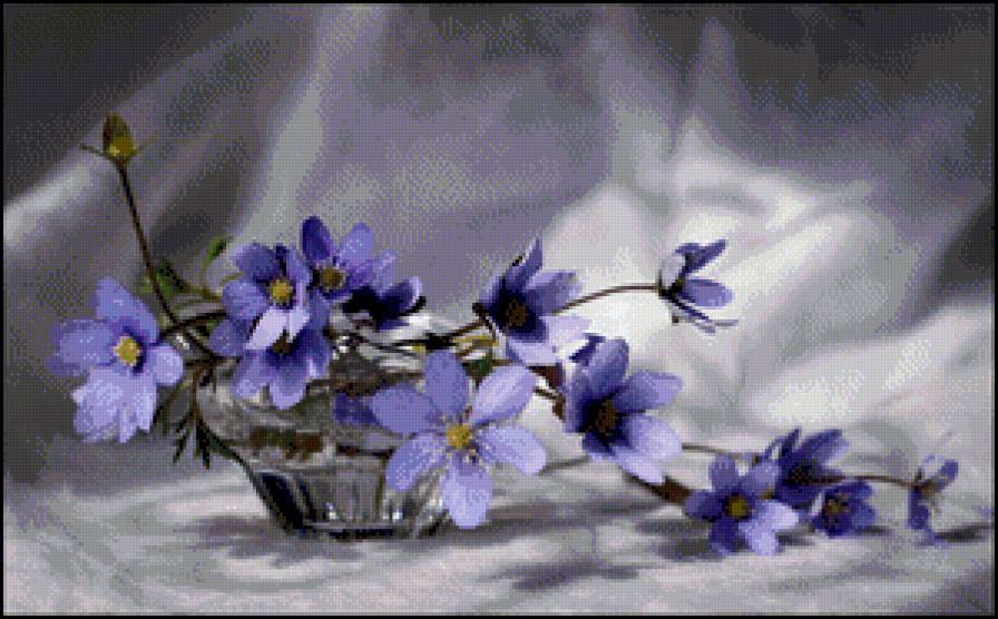 голубой натюрморт - натюрморт, цветы, голубой натюрморт - предпросмотр