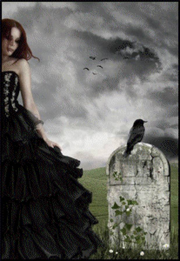 На кладбище. - готика, девушка - предпросмотр