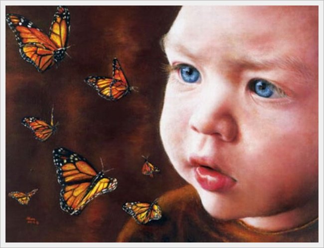 малыш - бабочки, удивление, ребенок - оригинал