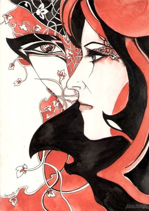 Черное и красное - лицо, женщина, портрет - оригинал