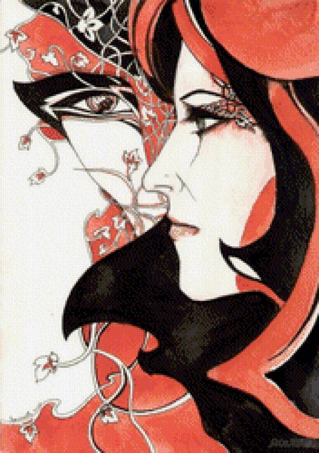 Черное и красное - портрет, женщина, лицо - предпросмотр