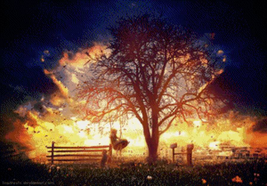 Детство - природа, дерево, детство, закат - предпросмотр