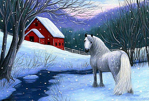 Лошадка - домик, зима, лошади, пейзаж, животные - оригинал