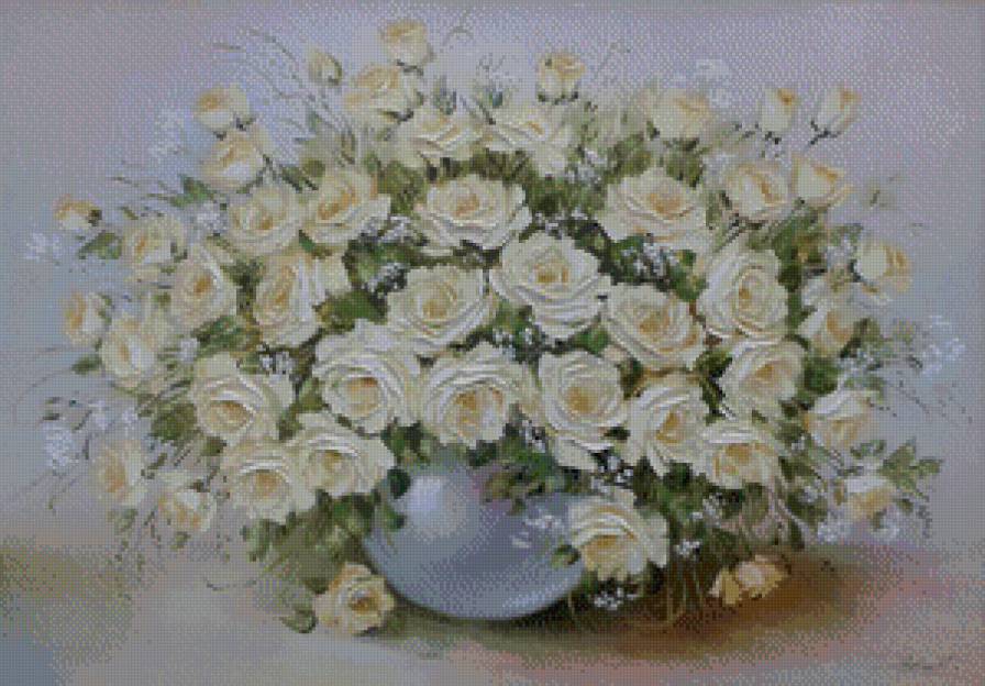 Белые розы - букет, ваза, розы, цветы - предпросмотр