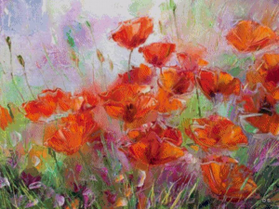 красные маки - живопись, акварель, цветы, мак - предпросмотр