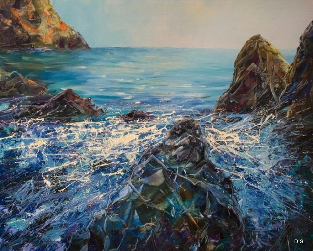 морской прибой - живопись, волны, прибой, море, скалы - оригинал
