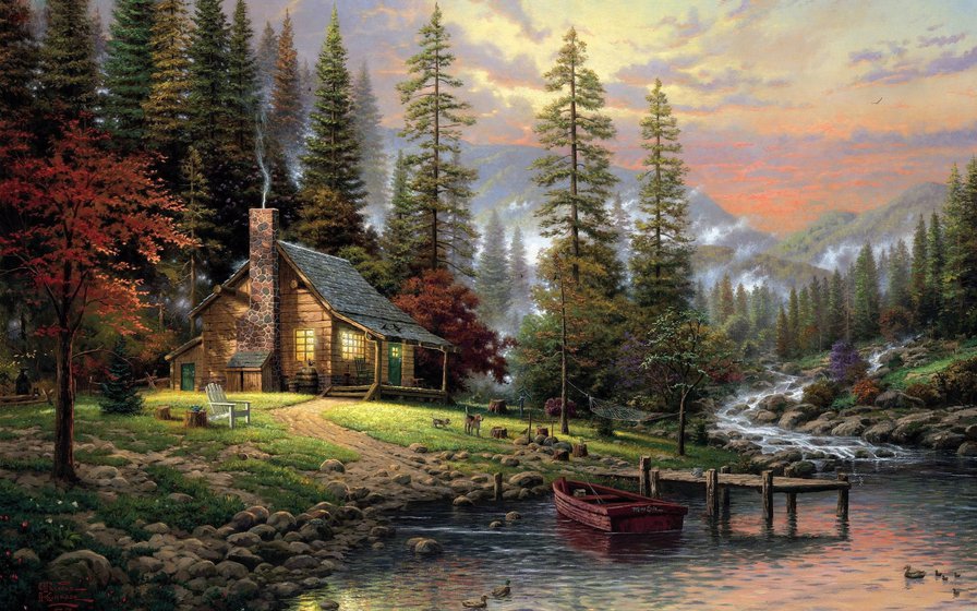 домик у реки - река, пейзаж, дом, природа - оригинал