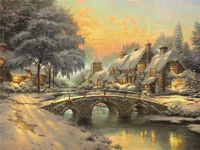 зимняя сказка - природа, пейзаж, зима, мост, , дома - оригинал