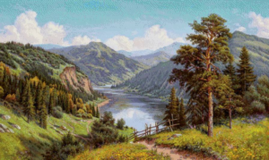 пейзаж - лето, река, горы, пейзаж, природа - предпросмотр