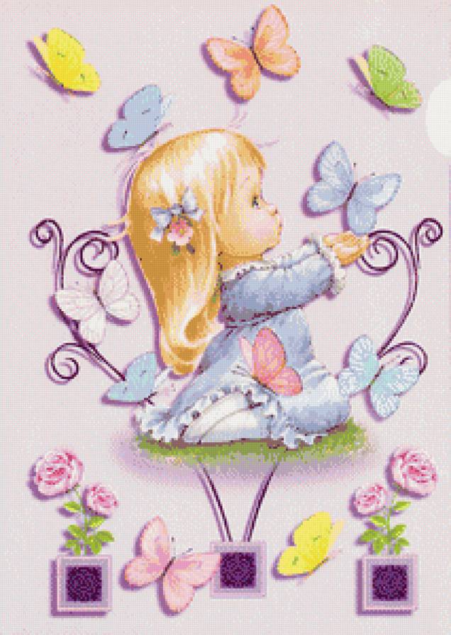 Открытки - цветы, бабочка, ребенок, девочка - предпросмотр