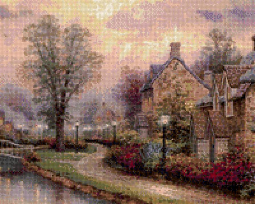 весеннее настроение - река, весна, улица, закат, дом, цветы - предпросмотр