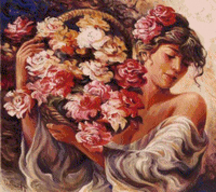 девойка с кошница цветя - предпросмотр