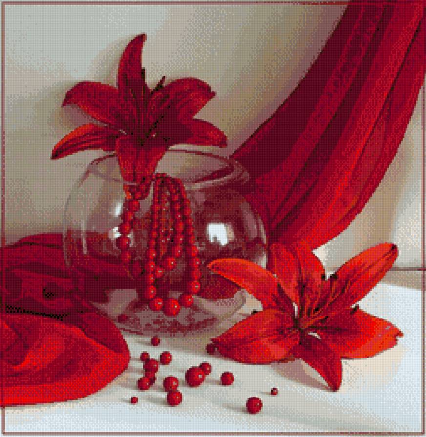 красный натюрморт - лилии, цветы, красное, красные лилии, натюрморт - предпросмотр