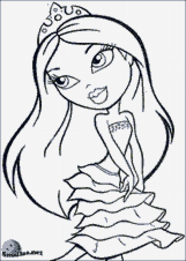 Принцесса - контурная, монохром, детская - предпросмотр