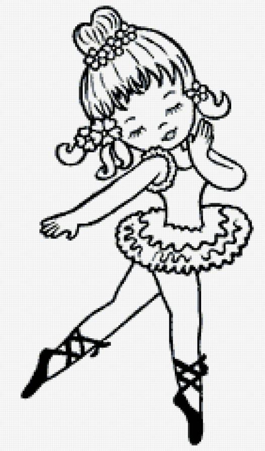 Маленькая балерина - контурная, детская, девочка, дети, монохром - предпросмотр