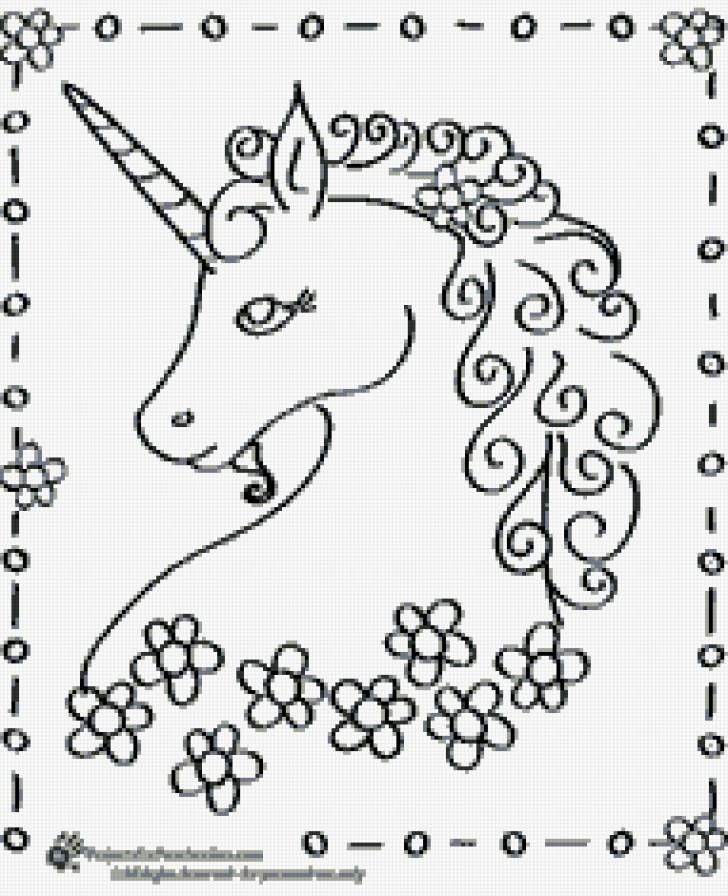 Единорог - контурная, фэнтези, монохром, животные - предпросмотр