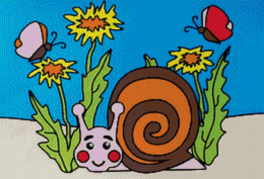 Улитка - бабочки, детская, цветы - предпросмотр