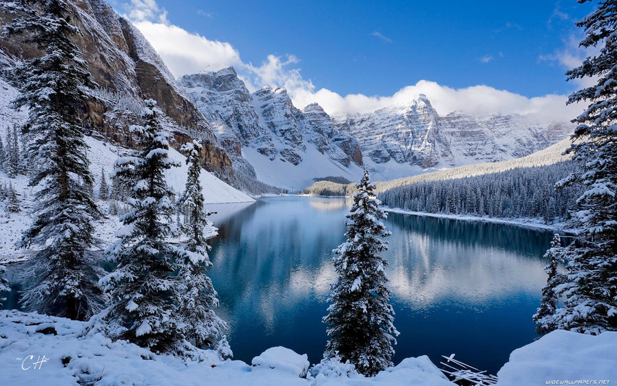 зима - природа, река, горы, пейзаж, зима,  - оригинал