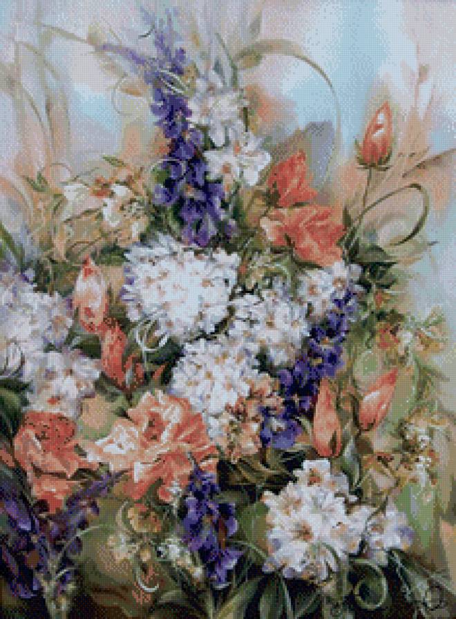 букет цветов - кухня, ваза, цветы, живопись, акварель, букет - предпросмотр