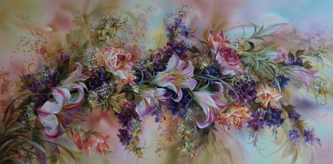 цветы - акварель, цветок, живопись, лилии - оригинал